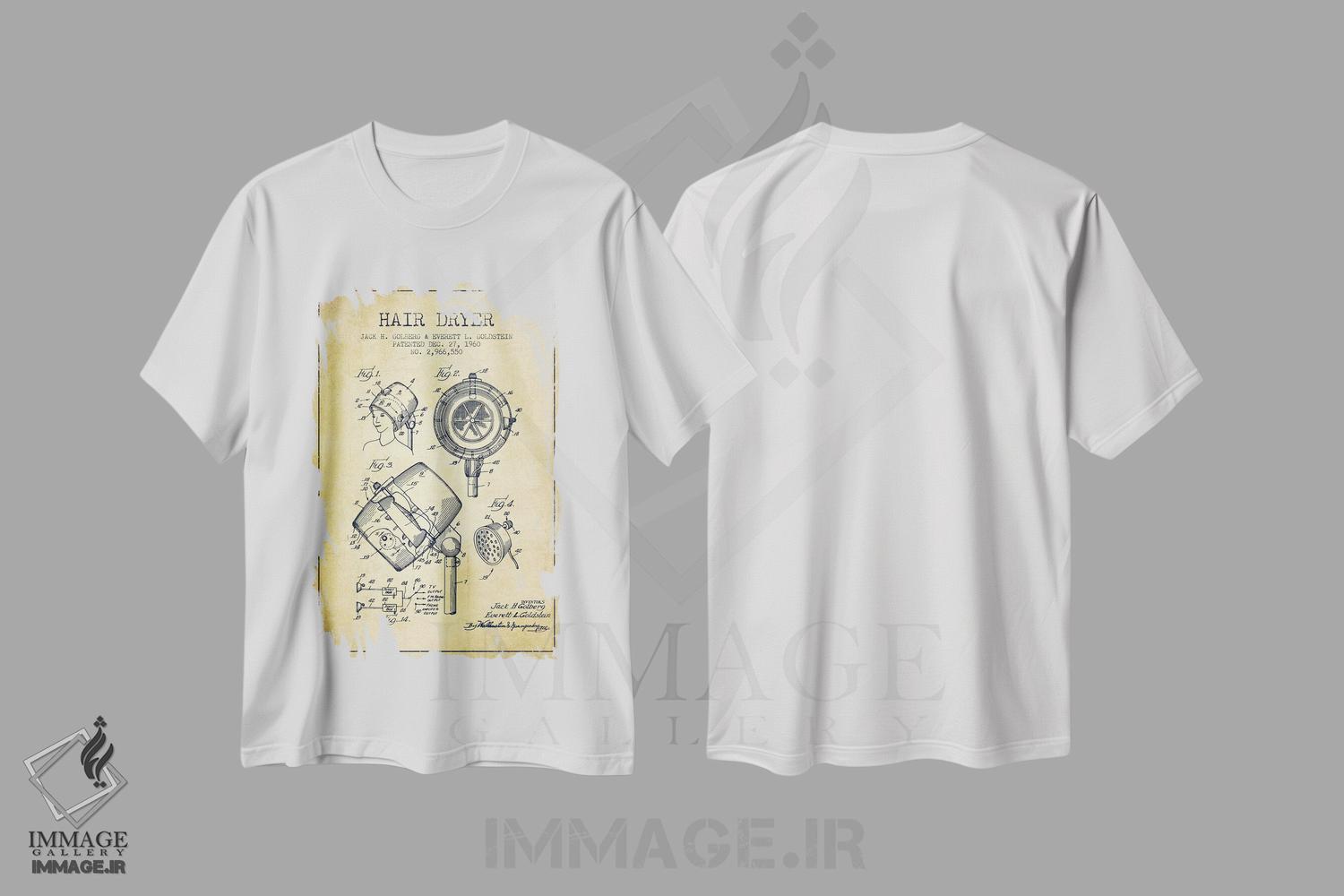 تیشرت طرح دار طرح حق ثبت اختراع صدای سشوار، وینتیج و رترو اثر پیکسل کهنه | immage.ir