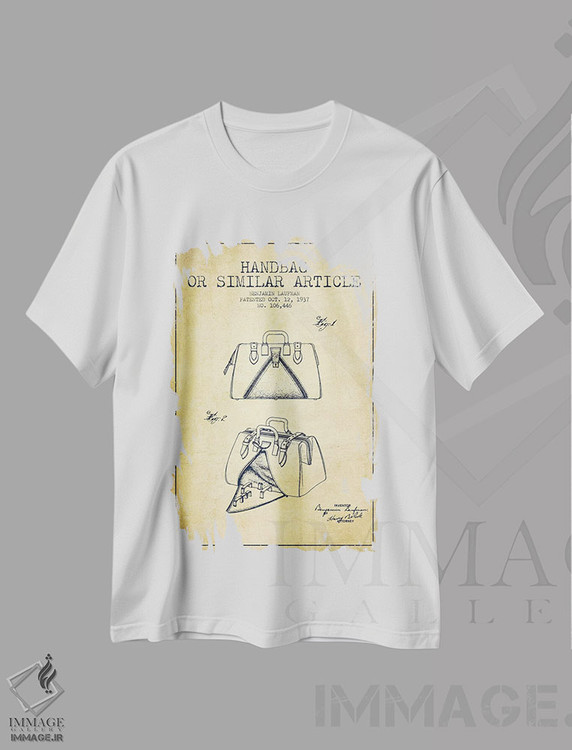 تیشرت طرح دار نقشهٔ ثبت اختراع کیف دستی یا موارد مشابه، وینتیج و رترو اثر پیکسل کهنه | فروشگاه ایماژ