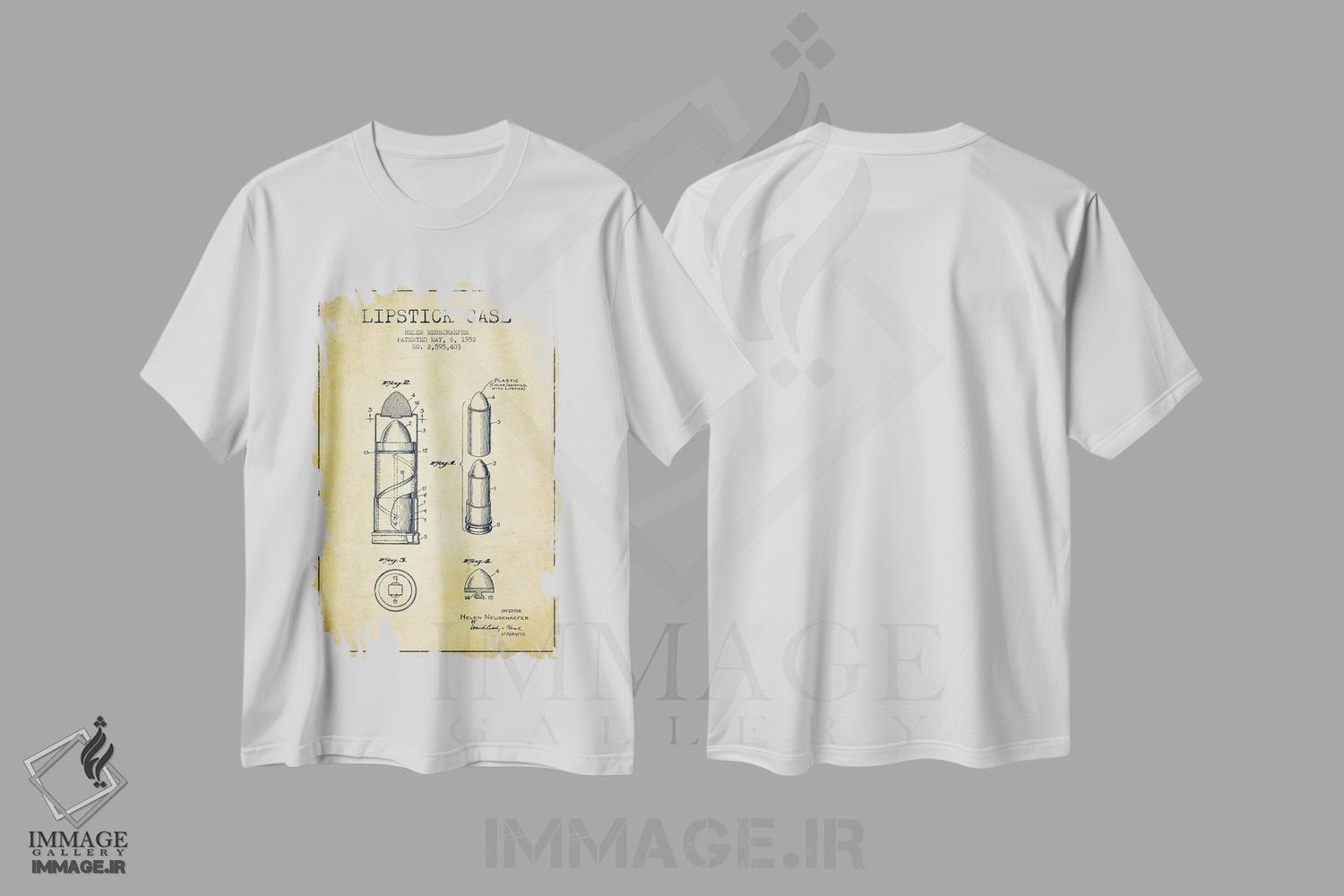 تیشرت طرح دار نقشهٔ ثبت اختراع جعبه رژلب، وینتیج و رترو اثر پیکسل کهنه | فروشگاه ایماژ