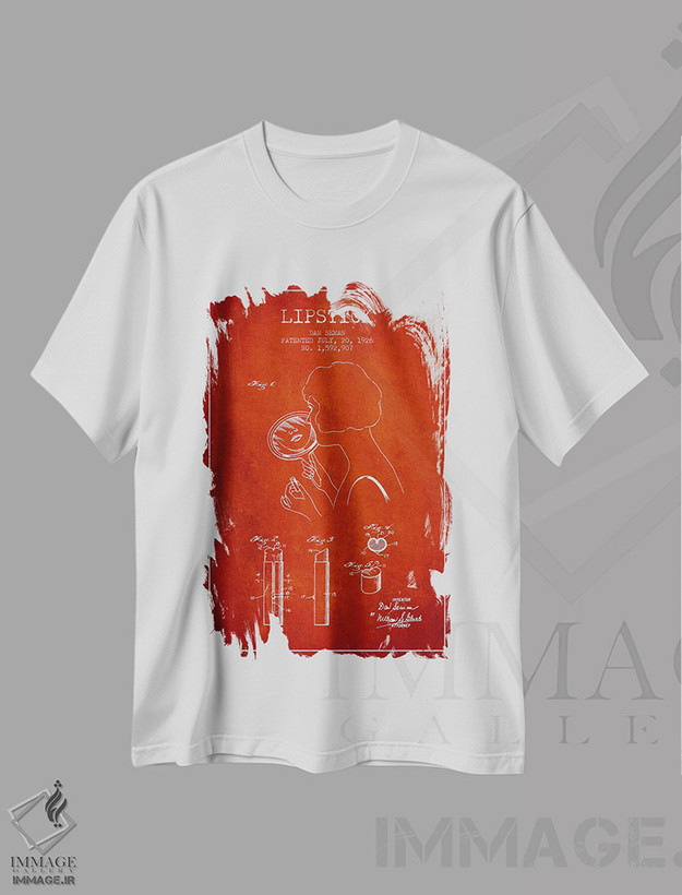 تیشرت طرح دار نقشهٔ ثبت اختراع رژلب، وینتیج و رترو اثر پیکسل کهنه | فروشگاه ایماژ