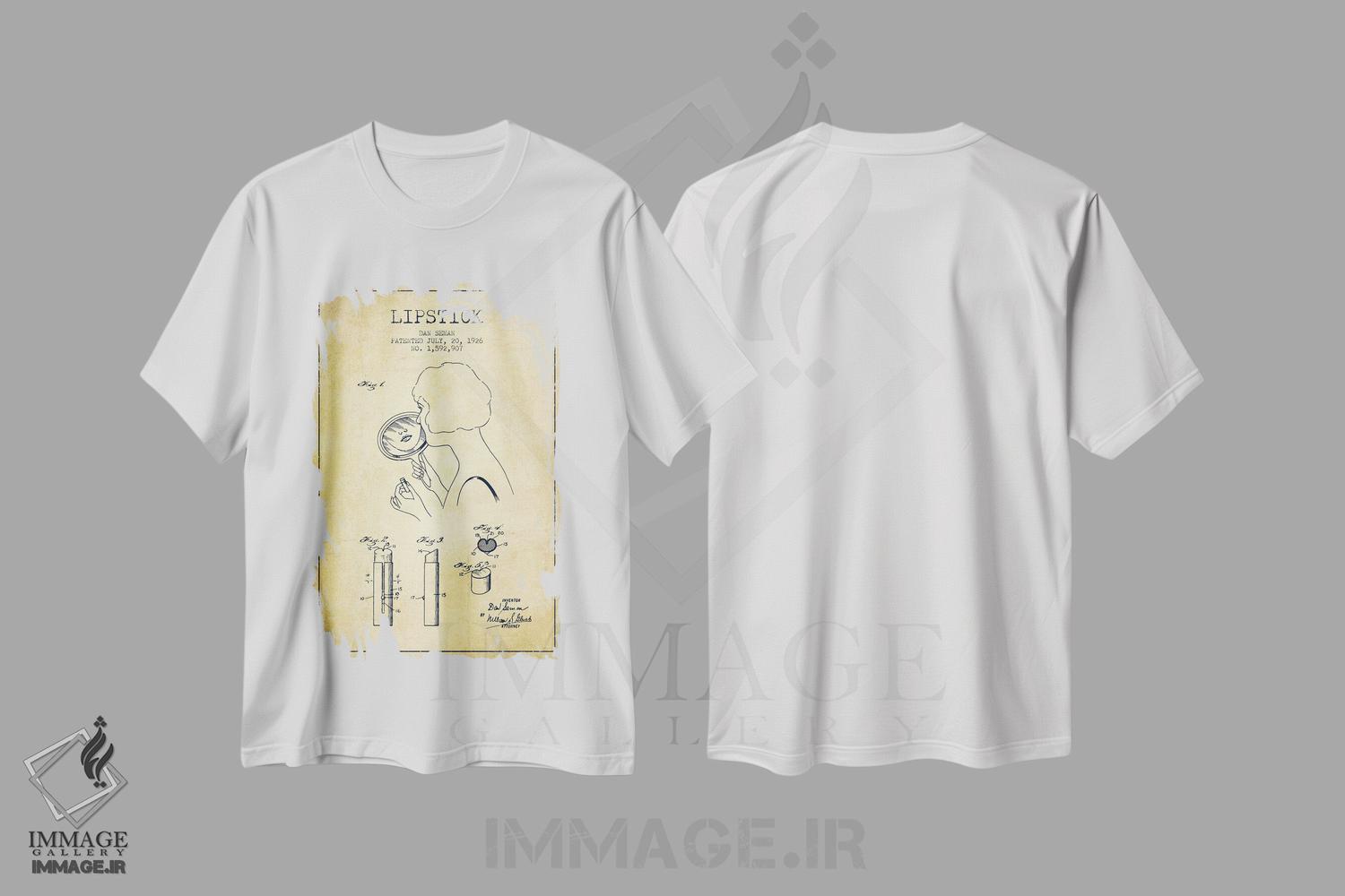 تیشرت طرح دار نقشهٔ ثبت اختراع رژلب، وینتیج و رترو اثر پیکسل کهنه | immage.ir