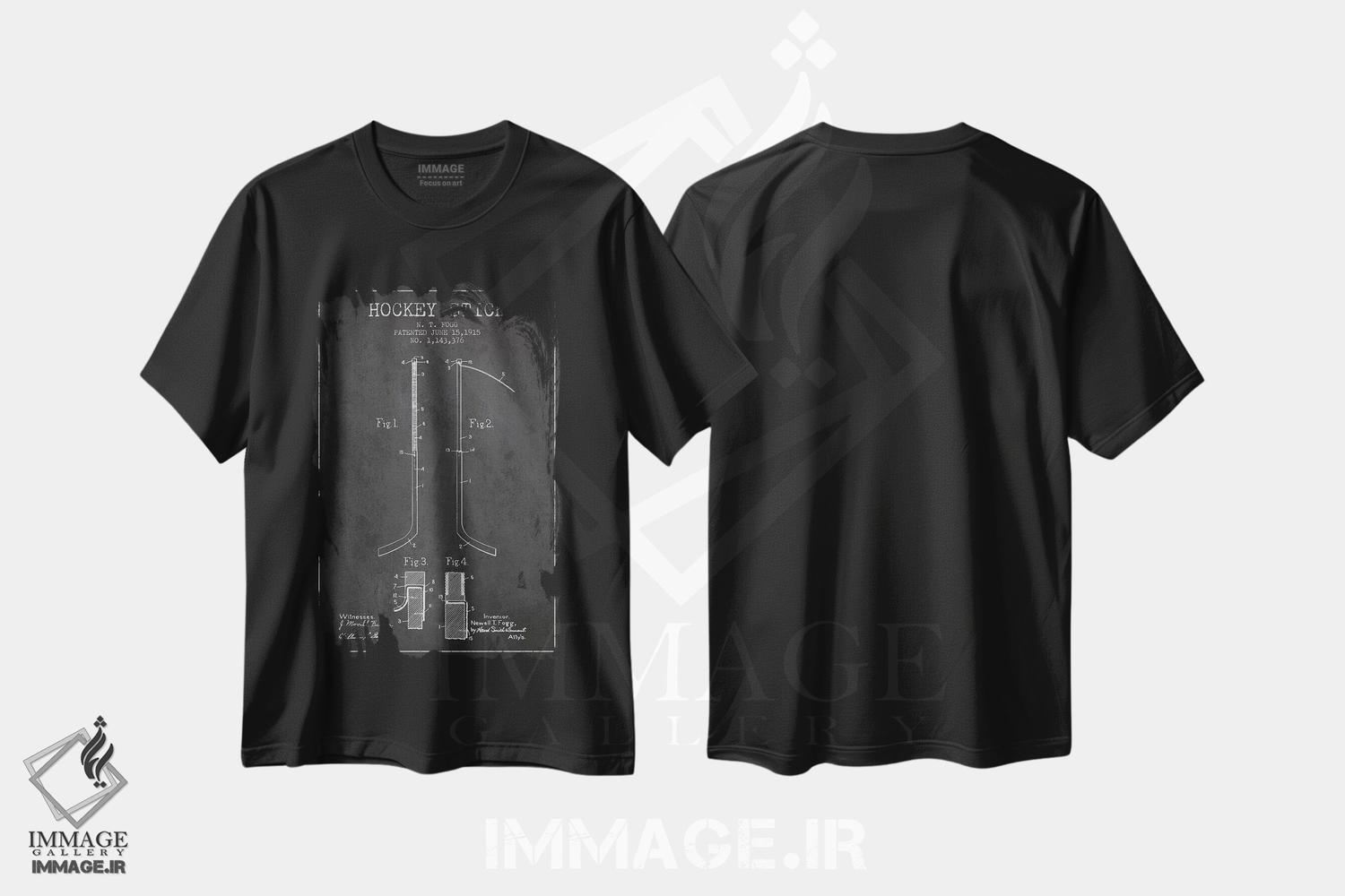 تیشرت طرح دار نقشهٔ ثبت اختراع چوب هاکی، وینتیج و رترو اثر پیکسل کهنه | immage.ir