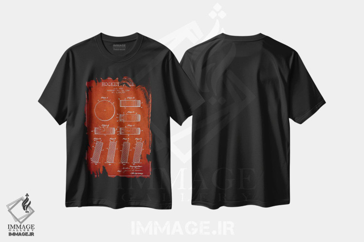 تیشرت طرح دار نقشهٔ ثبت اختراع پک هاکی، وینتیج و رترو اثر پیکسل کهنه | immage.ir