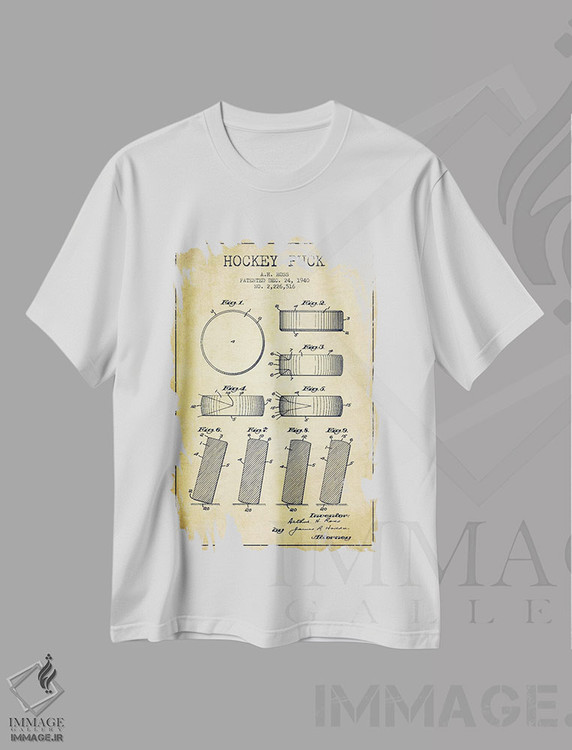 تیشرت طرح دار نقشهٔ ثبت اختراع پک هاکی، وینتیج و رترو اثر پیکسل کهنه | immage.ir