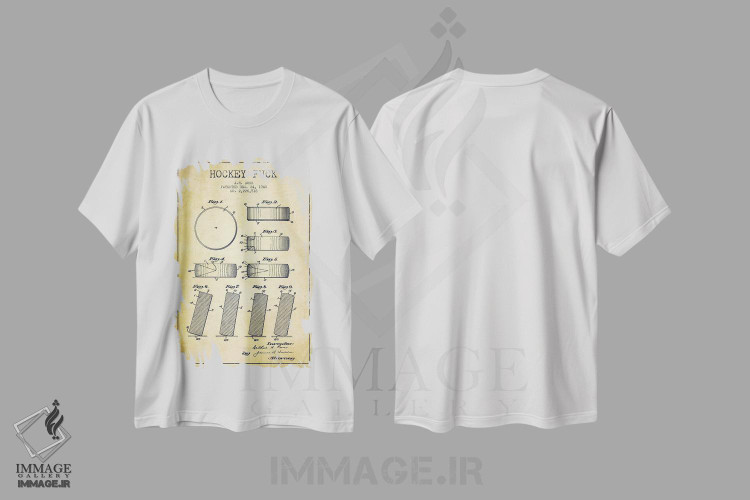 تیشرت طرح دار نقشهٔ ثبت اختراع پک هاکی، وینتیج و رترو اثر پیکسل کهنه | immage.ir