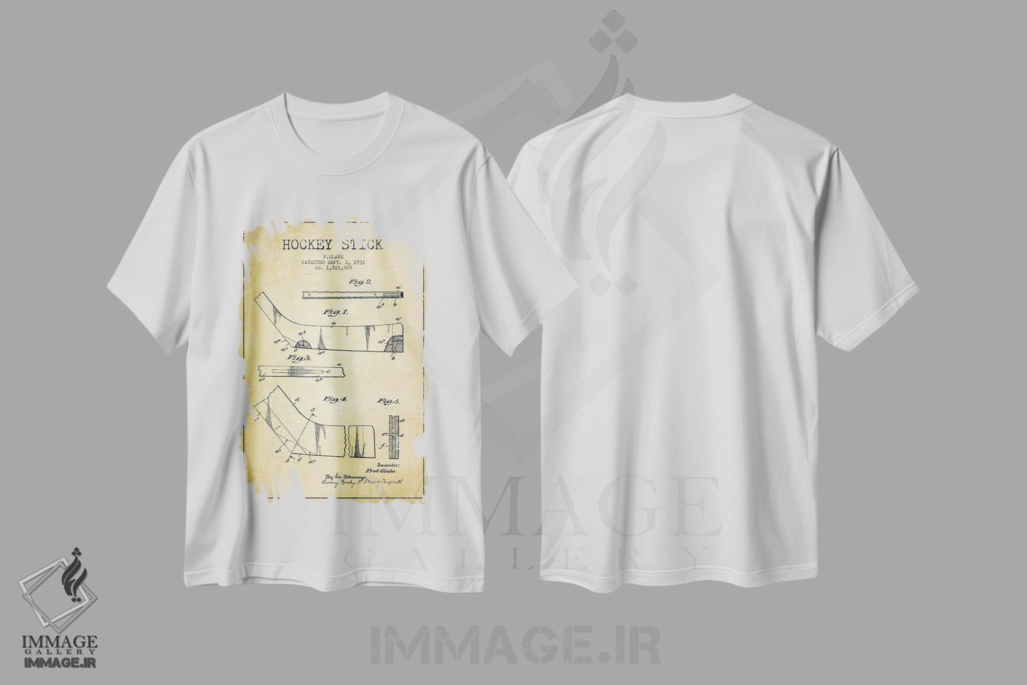 تیشرت طرح دار نقشهٔ ثبت اختراع چوب هاکی، وینتیج و رترو اثر پیکسل کهنه | immage.ir