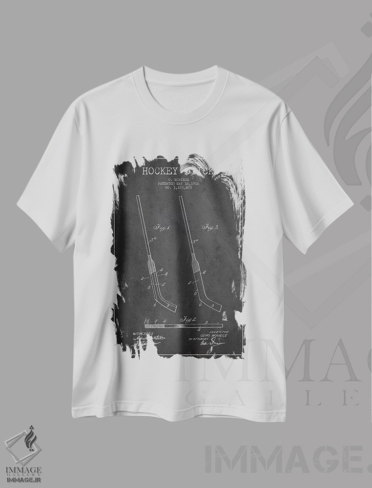 تیشرت طرح دار نقشهٔ ثبت اختراع چوب هاکی، وینتیج و رترو اثر پیکسل کهنه | immage.ir