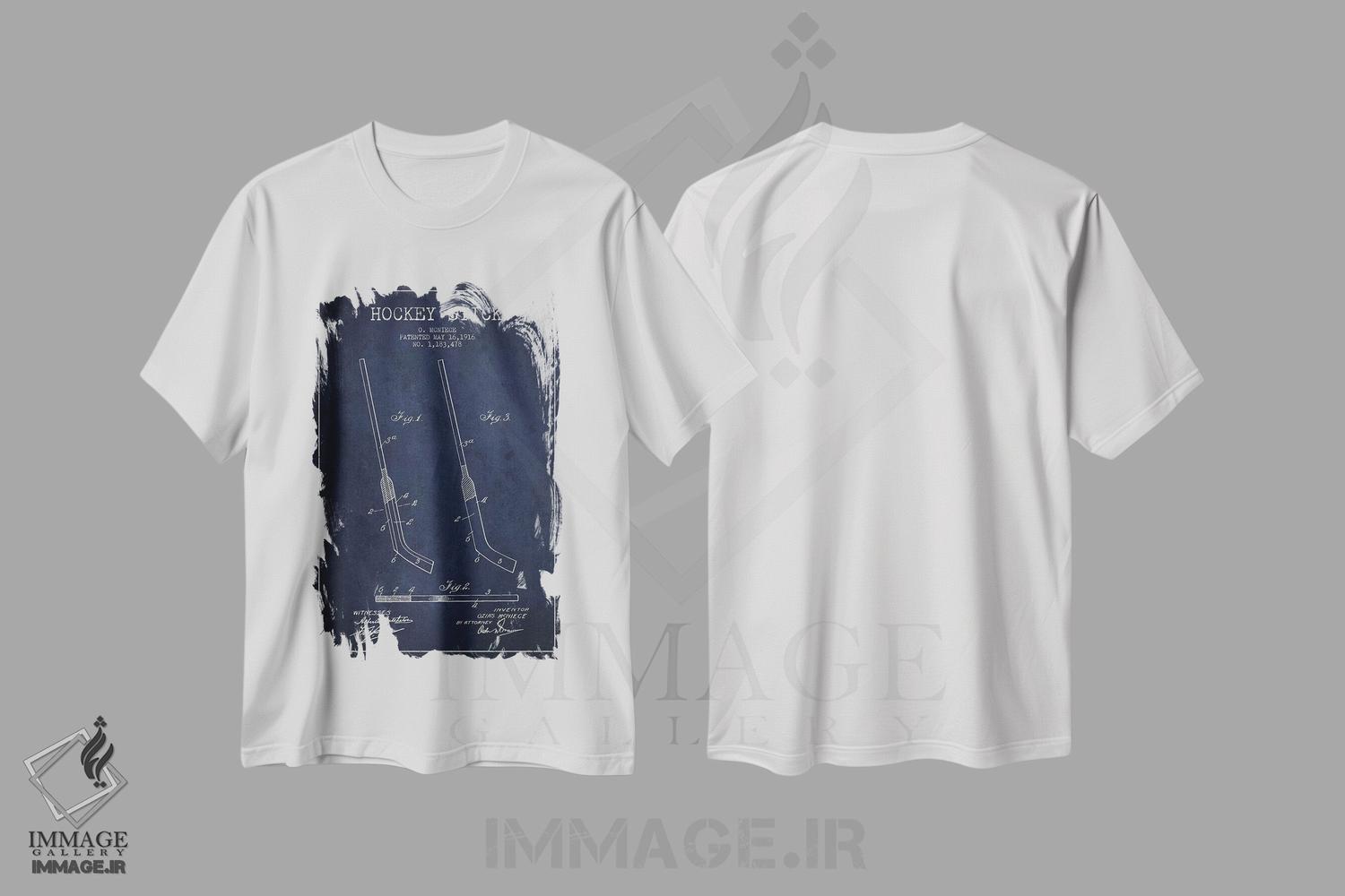 تیشرت طرح دار نقشهٔ ثبت اختراع چوب هاکی، وینتیج و رترو اثر پیکسل کهنه | immage.ir