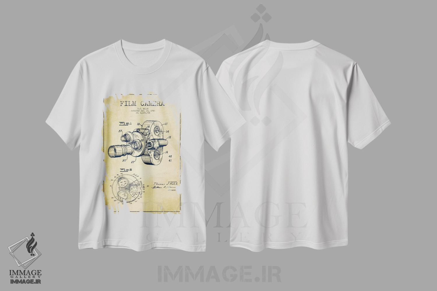 تیشرت طرح دار نقشهٔ ثبت اختراع دوربین، وینتیج و رترو اثر پیکسل کهنه | immage.ir