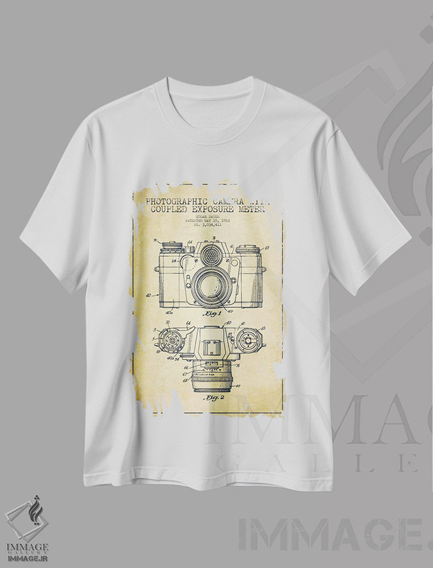 تیشرت طرح دار نقشهٔ ثبت اختراع دوربین، وینتیج و رترو اثر پیکسل کهنه | فروشگاه ایماژ