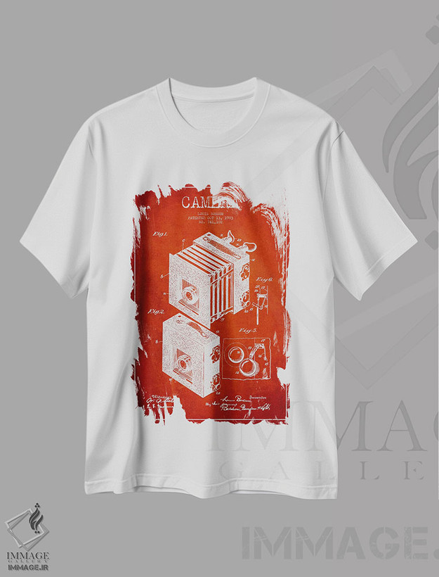 تیشرت طرح دار نقشهٔ اختراع دوربین، وینتیج و رترو اثر پیکسل کهنه | فروشگاه ایماژ