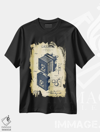 تیشرت طرح دار نقشهٔ اختراع دوربین، تزئینی اثر پیکسل کهنه | فروشگاه ایماژ