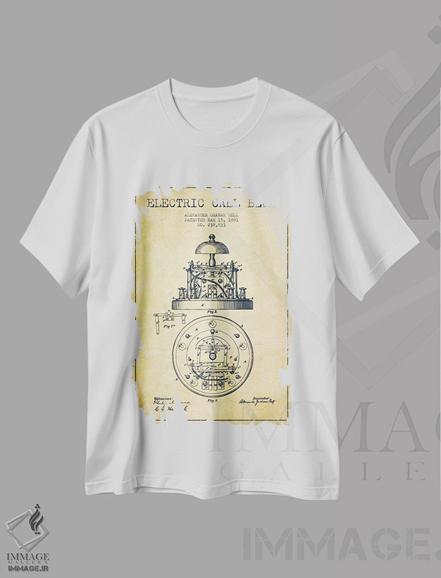 تیشرت طرح دار نقشهٔ اختراع زنگ برقی، وینتیج و رترو اثر پیکسل کهنه | فروشگاه ایماژ