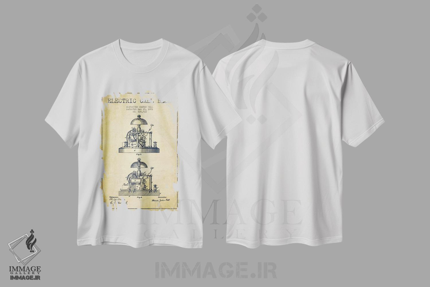 تیشرت طرح دار نقشهٔ اختراع زنگ الکس برقی، وینتیج و رترو اثر پیکسل کهنه | فروشگاه ایماژ
