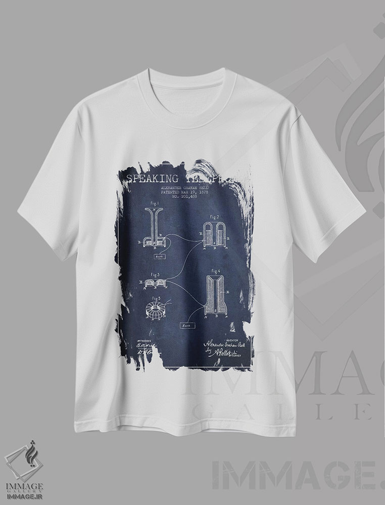 تیشرت طرح دار نقشهٔ اختراع تلفن گویا، وینتیج و رترو اثر پیکسل کهنه | فروشگاه ایماژ