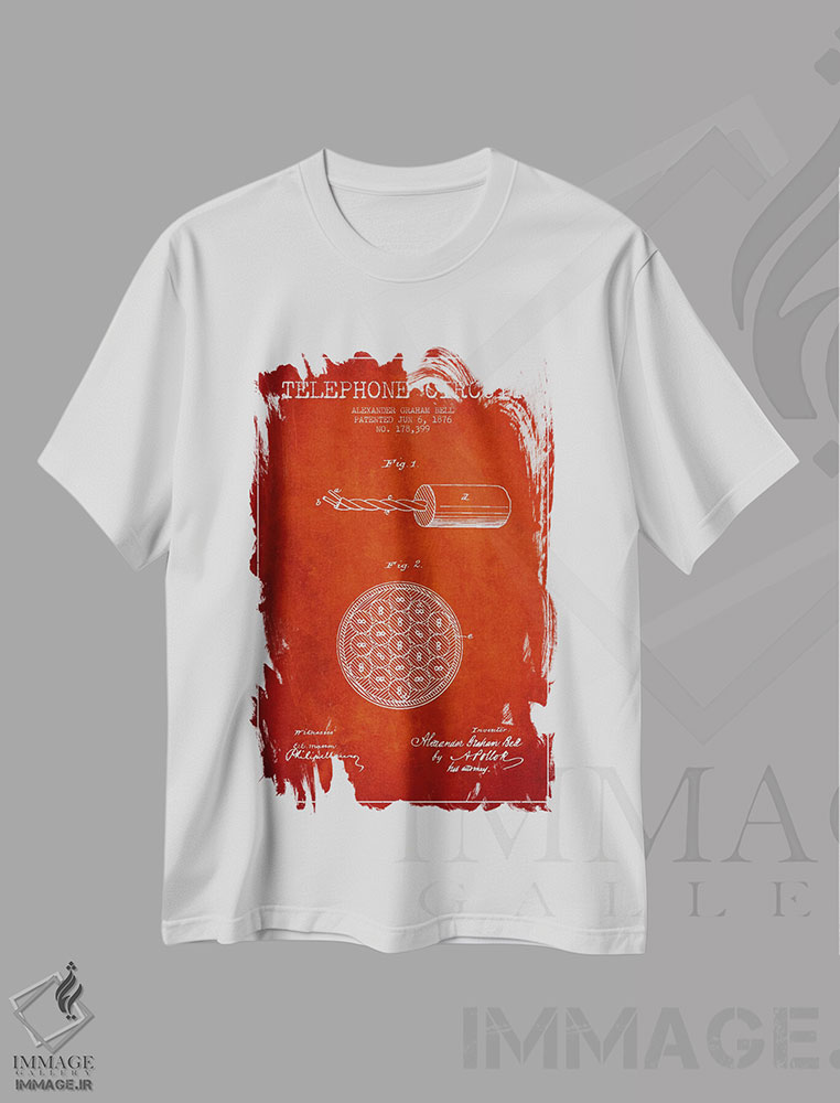 تیشرت طرح دار نقشهٔ اختراع مدار تلفن، وینتیج و رترو اثر پیکسل کهنه | فروشگاه ایماژ