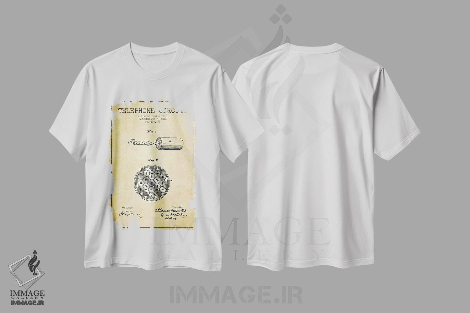 تیشرت طرح دار نقشهٔ اختراع مدار تلفن، وینتیج و رترو اثر پیکسل کهنه | immage.ir