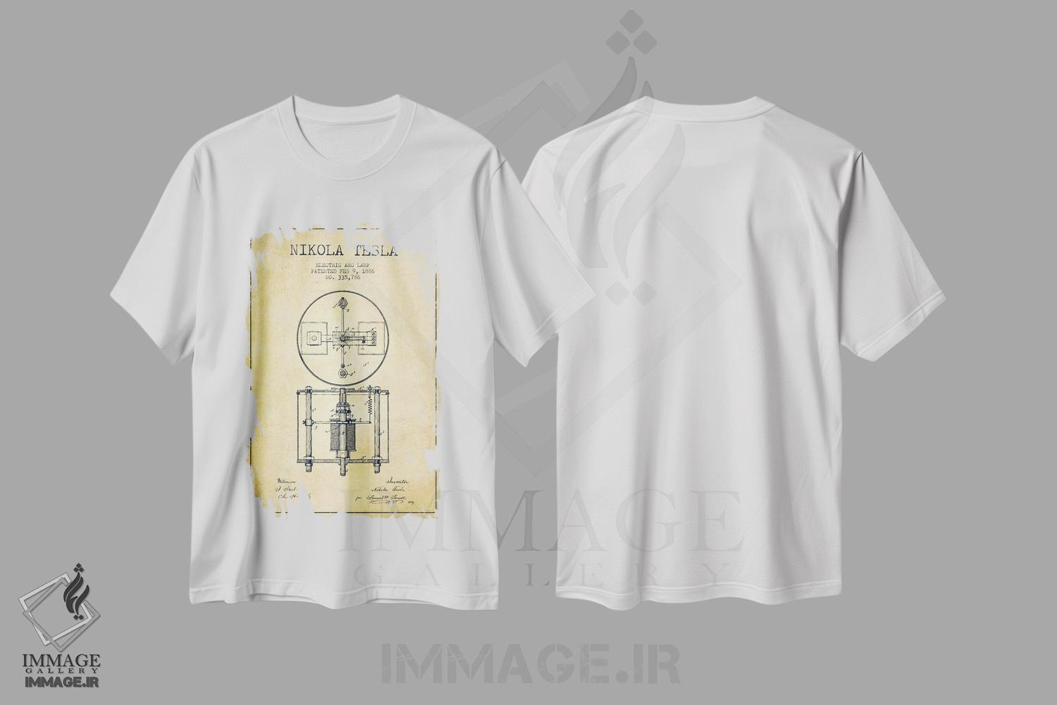 تیشرت طرح دار نقشهٔ اختراع چراغ قوس تسلا، وینتیج و رترو اثر پیکسل کهنه | فروشگاه ایماژ