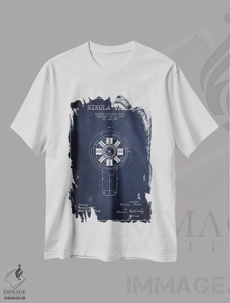 تیشرت طرح دار نقشهٔ اختراع الکترومغناطیس تسلا، وینتیج و رترو اثر پیکسل کهنه | immage.ir