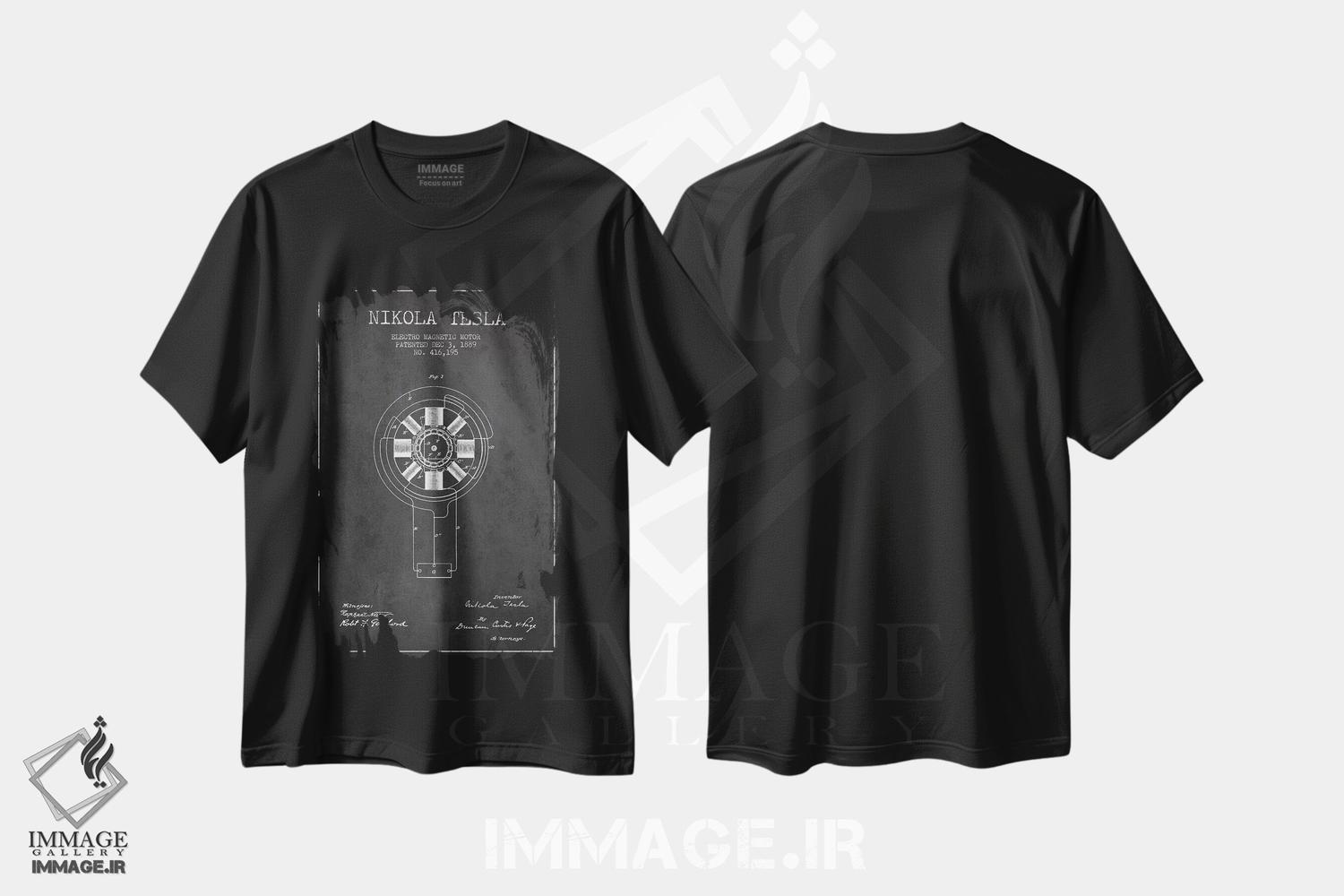 تیشرت طرح دار نقشهٔ اختراع الکترومغناطیس تسلا، وینتیج و رترو اثر پیکسل کهنه | immage.ir