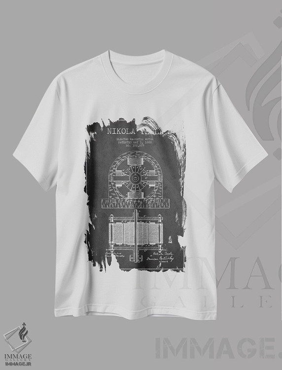 تیشرت طرح دار نقشهٔ اختراع الکتروموتور، وینتیج و رترو اثر پیکسل کهنه | immage.ir