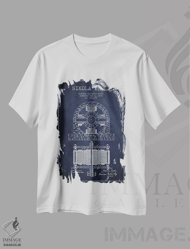 تیشرت طرح دار نقشهٔ اختراع الکتروموتور، وینتیج و رترو اثر پیکسل کهنه | immage.ir