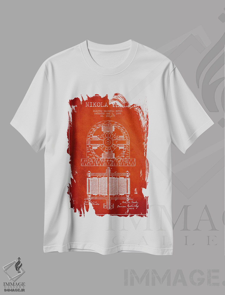 تیشرت طرح دار نقشهٔ اختراع الکتروموتور، وینتیج و رترو اثر پیکسل کهنه | فروشگاه ایماژ