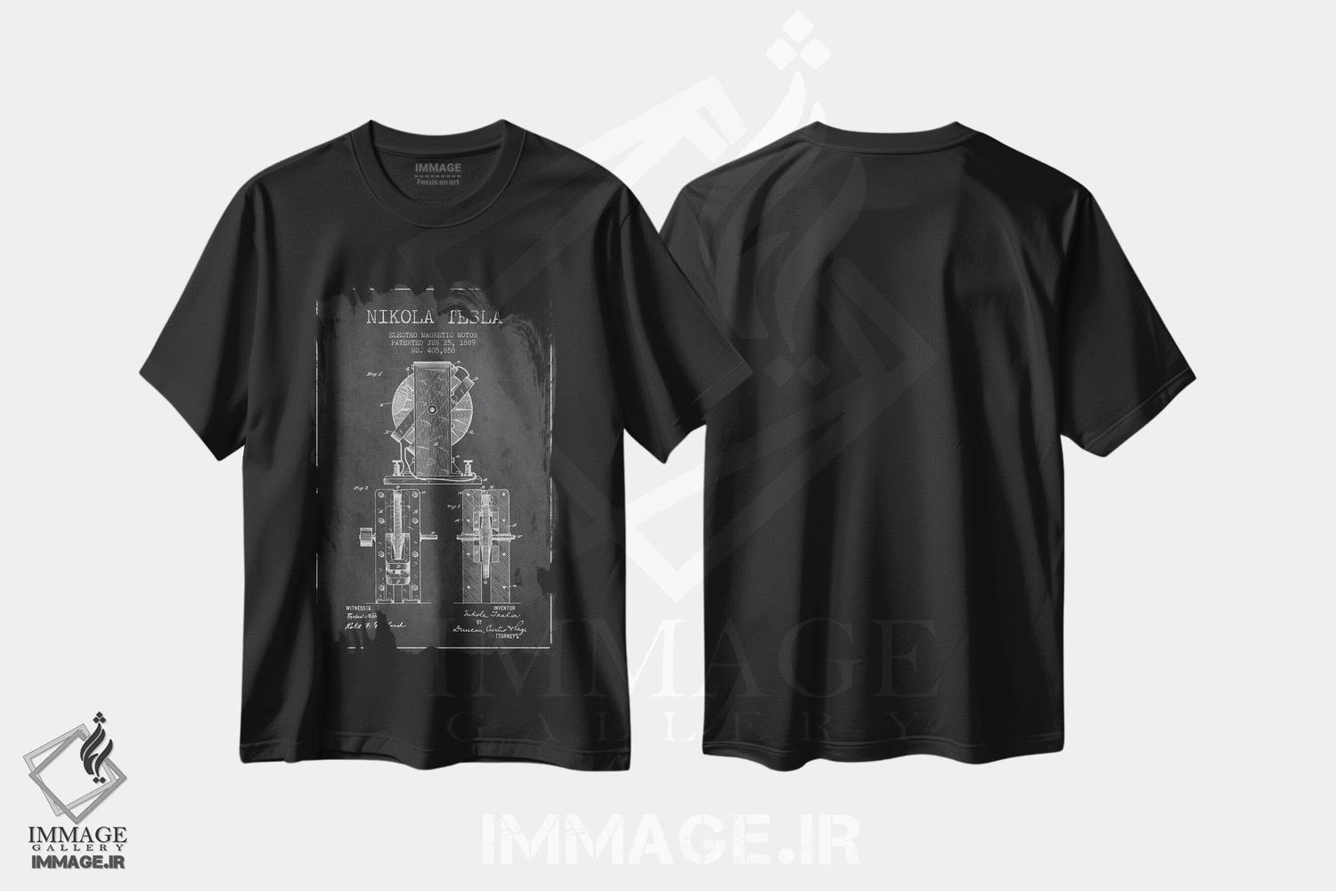 تیشرت طرح دار نقشهٔ اختراع الکتروموتور، وینتیج و رترو اثر پیکسل کهنه | immage.ir