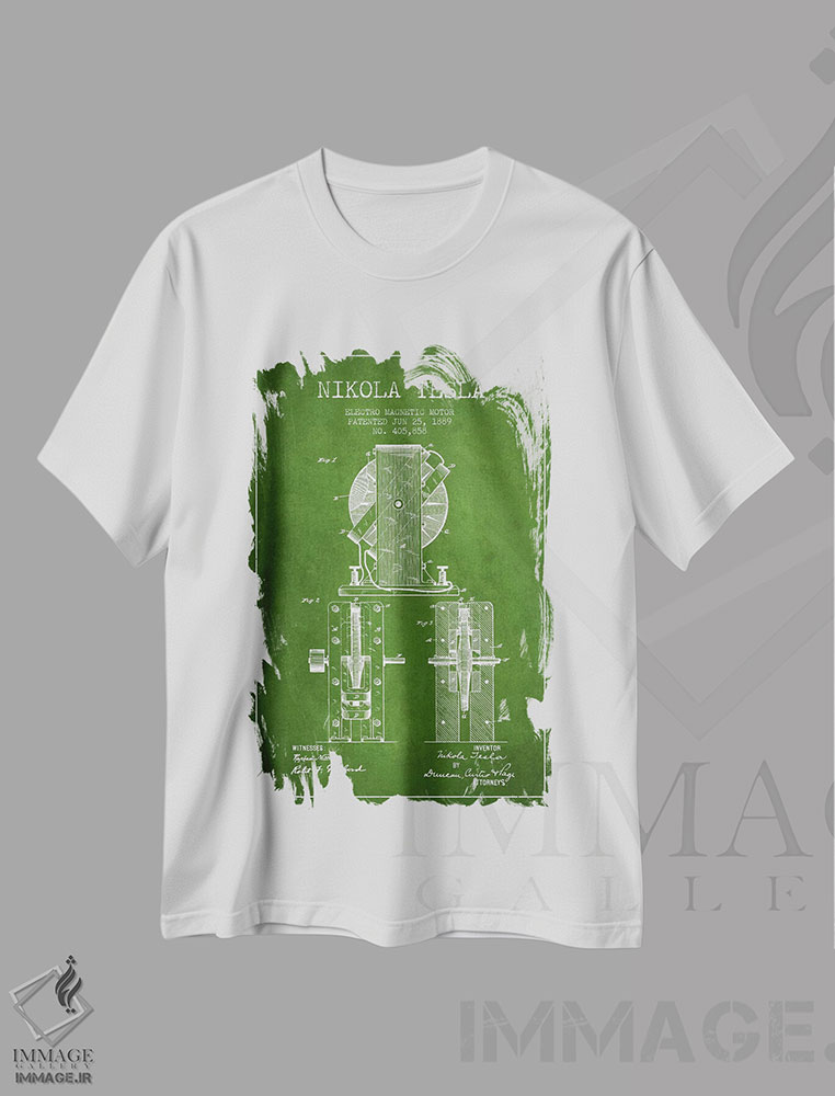 تیشرت طرح دار نقشهٔ اختراع الکتروموتور، وینتیج و رترو اثر پیکسل کهنه | immage.ir