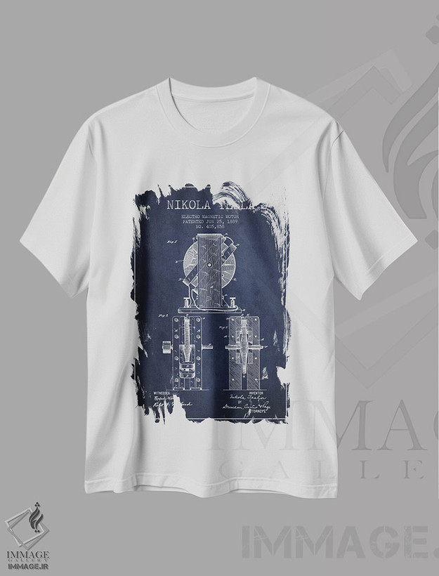 تیشرت طرح دار نقشهٔ اختراع الکتروموتور، وینتیج و رترو اثر پیکسل کهنه | فروشگاه ایماژ