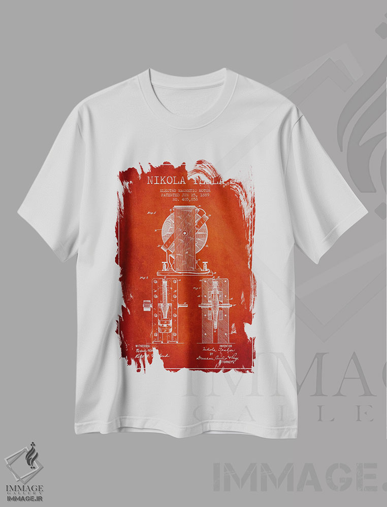 تیشرت طرح دار نقشهٔ اختراع الکتروموتور، وینتیج و رترو اثر پیکسل کهنه | فروشگاه ایماژ