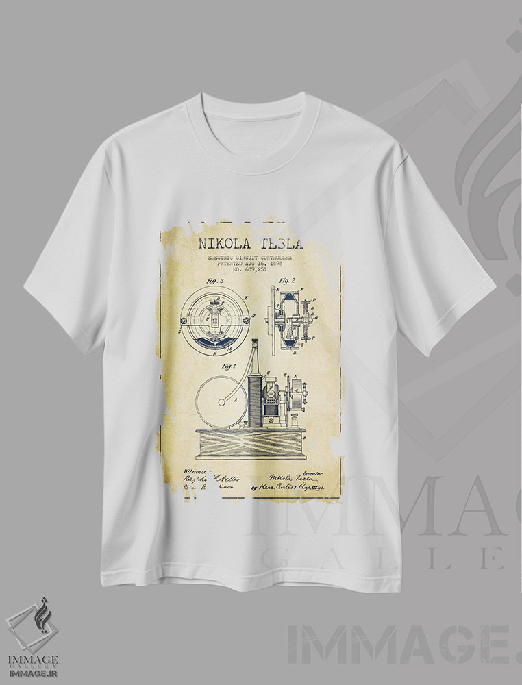 تیشرت طرح دار نقشهٔ اختراع مدار الکتریکی، وینتیج و رترو اثر پیکسل کهنه | immage.ir