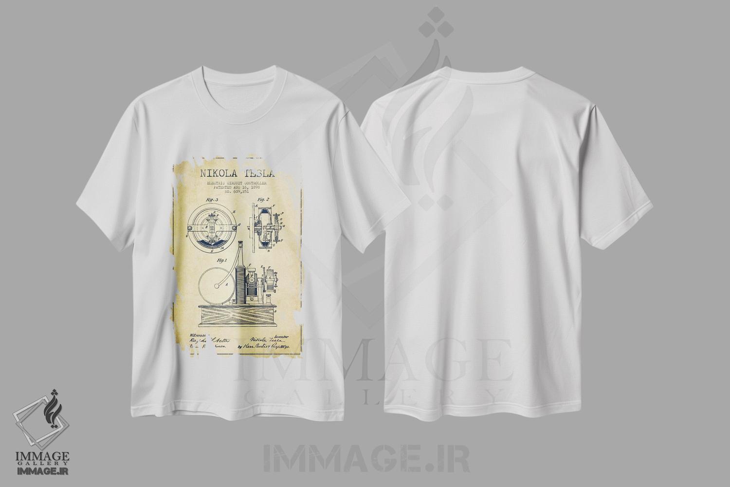 تیشرت طرح دار نقشهٔ اختراع مدار الکتریکی، وینتیج و رترو اثر پیکسل کهنه | immage.ir
