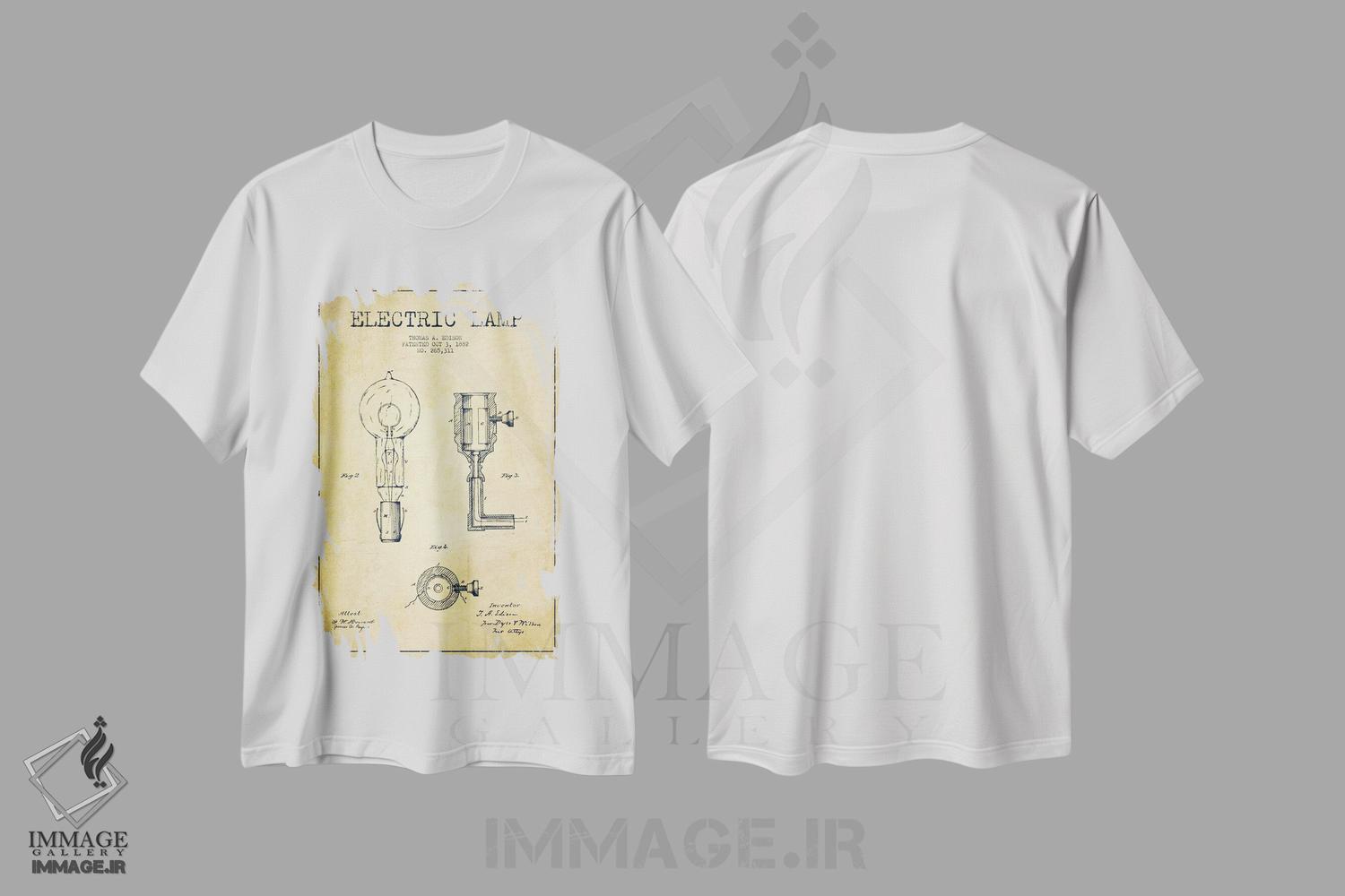تیشرت طرح دار نقشهٔ اختراع چراغ برقی، وینتیج و رترو اثر پیکسل کهنه | فروشگاه ایماژ
