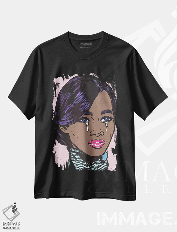 تیشرت طرح دار دختر سیاه پوست مدل گریان، هنر فاخر معاصر اثر آلیسون گاتچل | فروشگاه ایماژ