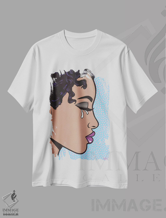 تیشرت طرح دار دختر سیاه پوست مدل غمگین، هنر فاخر معاصر اثر آلیسون گاتچل | immage.ir