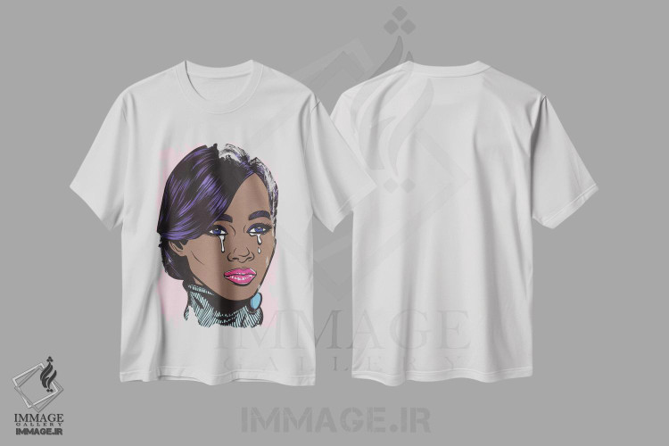 تیشرت طرح دار دختر سیاه پوست مدل گریان، هنر فاخر معاصر اثر آلیسون گاتچل | immage.ir