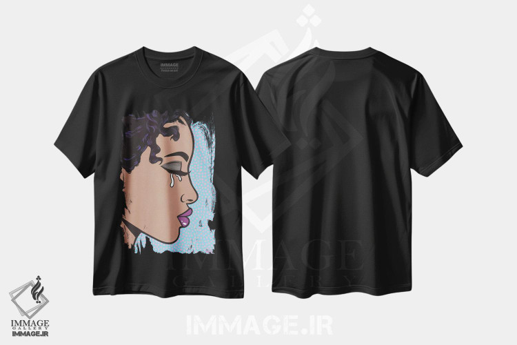 تیشرت طرح دار دختر سیاه پوست مدل غمگین، هنر فاخر معاصر اثر آلیسون گاتچل | فروشگاه ایماژ