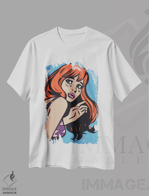 تیشرت طرح دار دختر کمیک مو قرمز گریان، هنر فاخر معاصر اثر آلیسون گاتچل | immage.ir