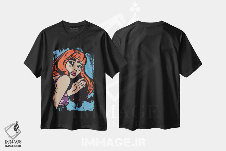 تیشرت طرح دار دختر کمیک مو قرمز گریان، هنر فاخر معاصر اثر آلیسون گاتچل | فروشگاه ایماژ