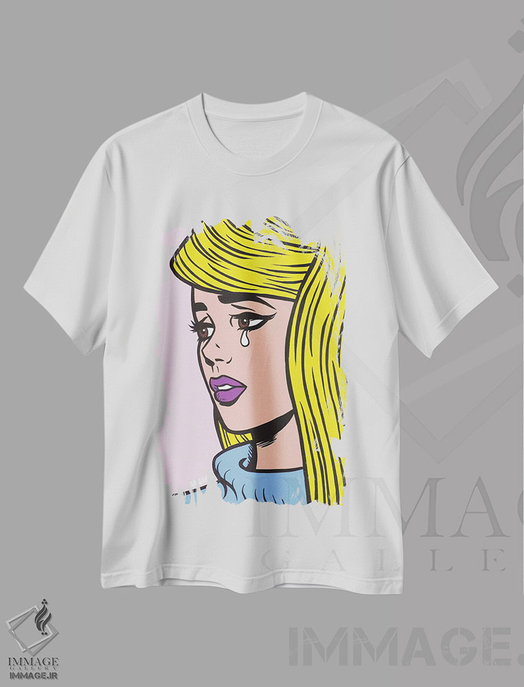 تیشرت طرح دار دختر بلوند گریان، هنر فاخر معاصر اثر آلیسون گاتچل | immage.ir