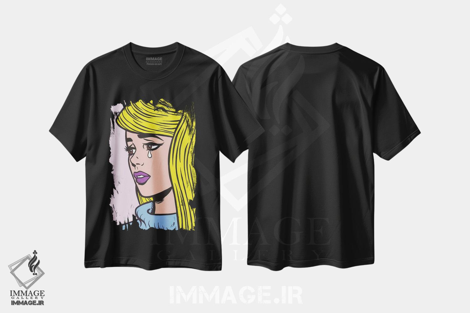 تیشرت طرح دار دختر بلوند گریان، هنر فاخر معاصر اثر آلیسون گاتچل | فروشگاه ایماژ