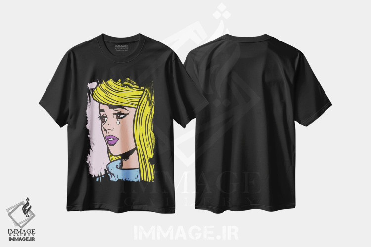 تیشرت طرح دار دختر بلوند گریان، هنر فاخر معاصر اثر آلیسون گاتچل | فروشگاه ایماژ