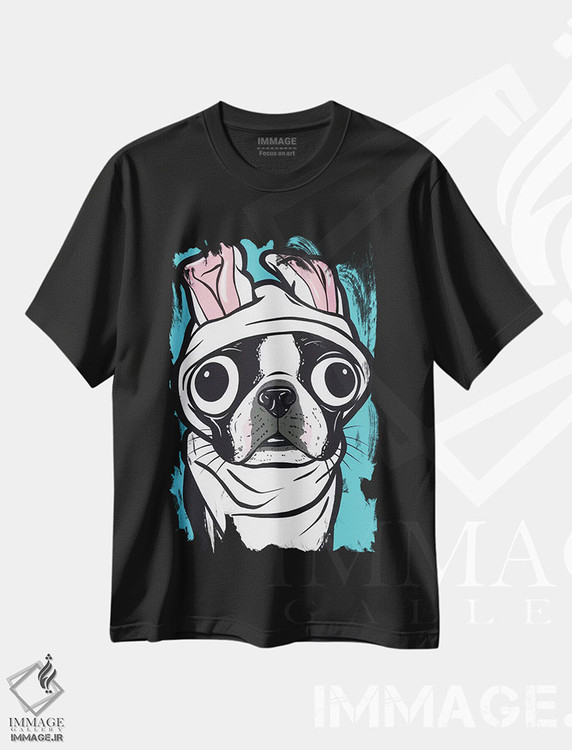 تیشرت طرح دار ترکیب خرگوش و بوستون تریر، هنر فاخر معاصر اثر آلیسون گاتچل | فروشگاه ایماژ