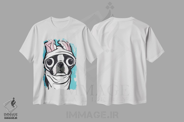 تیشرت طرح دار ترکیب خرگوش و بوستون تریر، هنر فاخر معاصر اثر آلیسون گاتچل | immage.ir