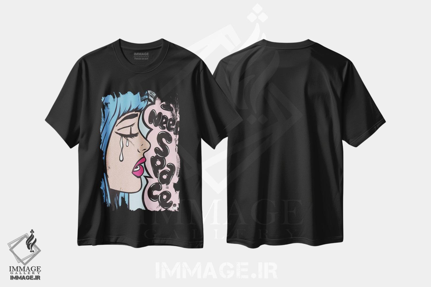 تیشرت طرح دار دختر کمیک با چتری آبی و متن "فضا لازم دارم"، هنر فاخر معاصر اثر آلیسون گاتچل | فروشگاه ایماژ