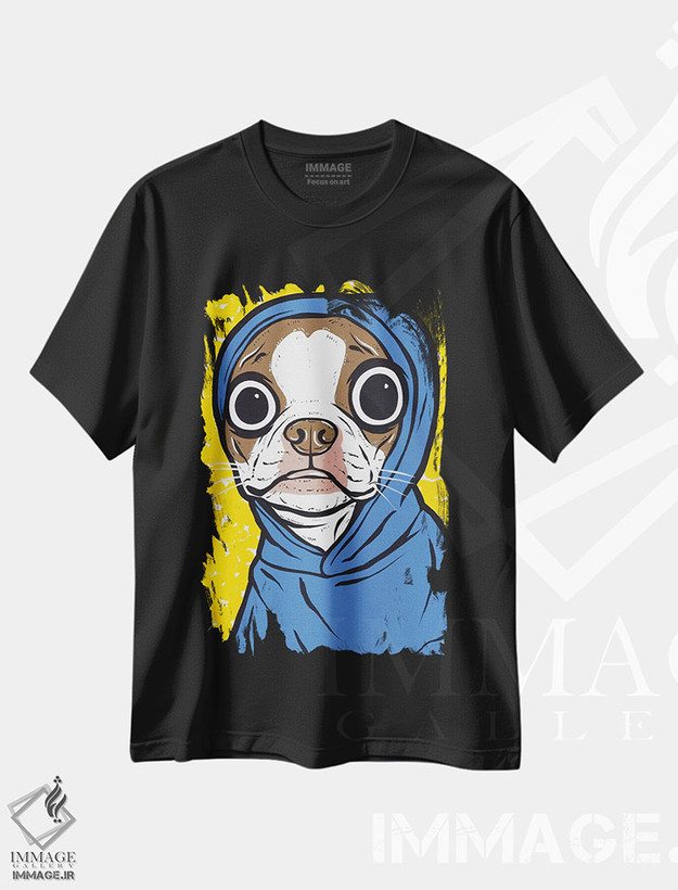 تیشرت طرح دار هودی بوستون تریر قهوه ای، هنر فاخر معاصر اثر آلیسون گاتچل | فروشگاه ایماژ