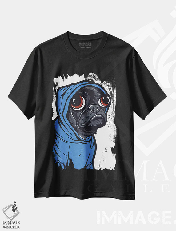 تیشرت طرح دار هودی پاگ سیاه، هنر فاخر معاصر اثر آلیسون گاتچل | فروشگاه ایماژ