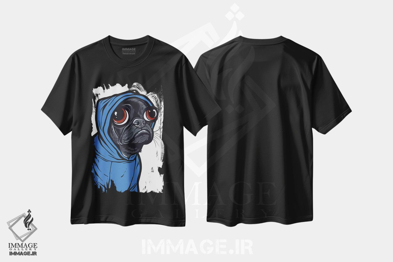 تیشرت طرح دار هودی پاگ سیاه، هنر فاخر معاصر اثر آلیسون گاتچل | فروشگاه ایماژ