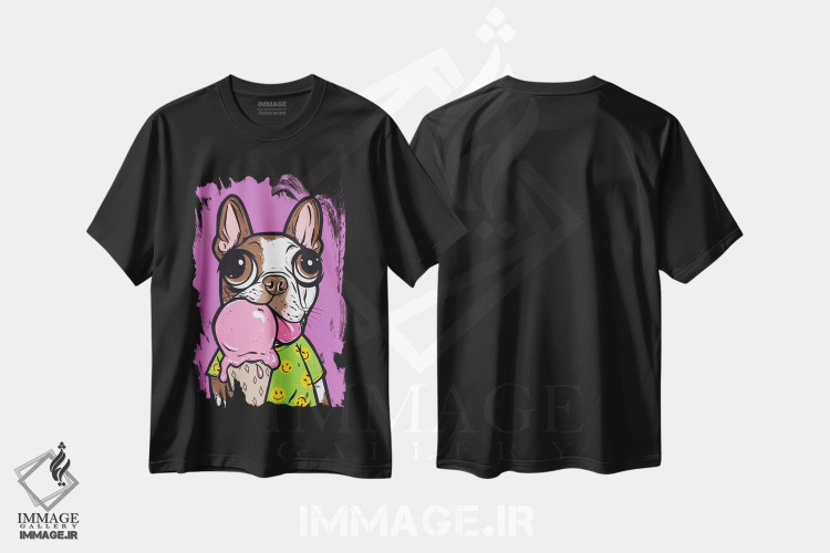 تیشرت طرح دار بوستون تریر قهوه ای و بستنی، هنر فاخر معاصر اثر آلیسون گاتچل | فروشگاه ایماژ